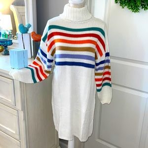 Simplee sweater dress says size small but fits 10-12 ivory with stripes. NWT
